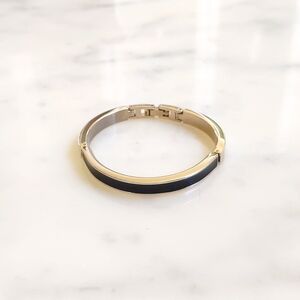 NWOT. Anne Klein Chrome and Black Design with Logo on Buckle Bangle Bracelet.
